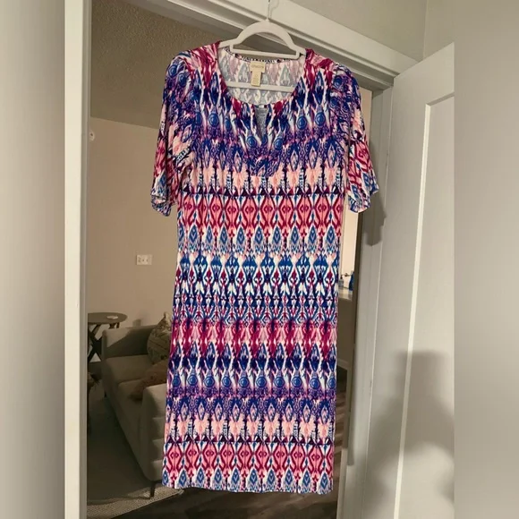 Chico's Pink and Blue Geometric Dress - Picture 2 of 5